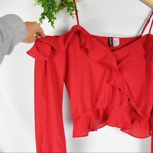 Divided Red Off the Shoulder Ruffle Top